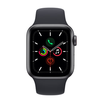 Refurbished Apple Watch SE (2020) 44mm Space Gray Aluminium with Black Sport Band.