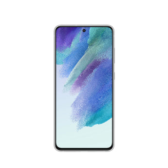 Refurbished Samsung Galaxy S21 in Phantom White with HD camera and 75-point quality check assurance.