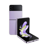 Refurbished Samsung Galaxy Z Flip4 in bora purple finish, showcasing its durable design and innovative foldable screen.